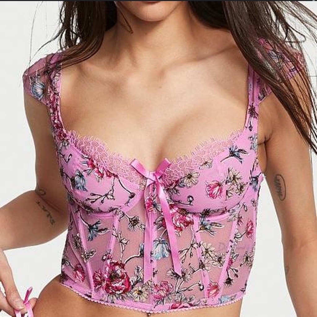 Victoria's Secret Floral Pink Sheer Crop Top